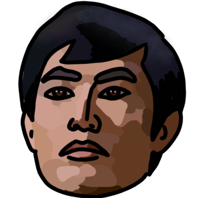 A portrait of the face of Hiaru Sulu as portrayed by George Takei in Star Trek: The Original Series.